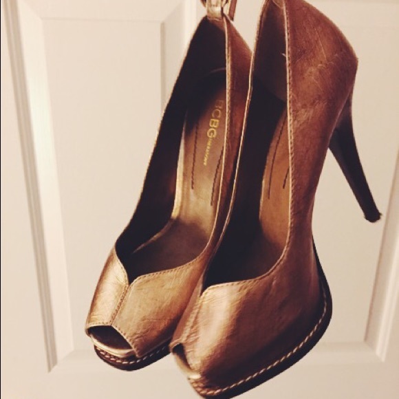 BCBG metallic stilettos with covered platform.