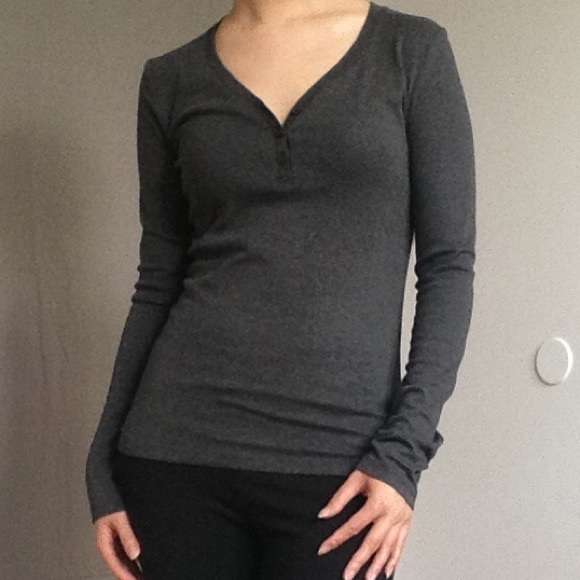 Supima Cotton Modal V-Neck Henley Top Dark Gray