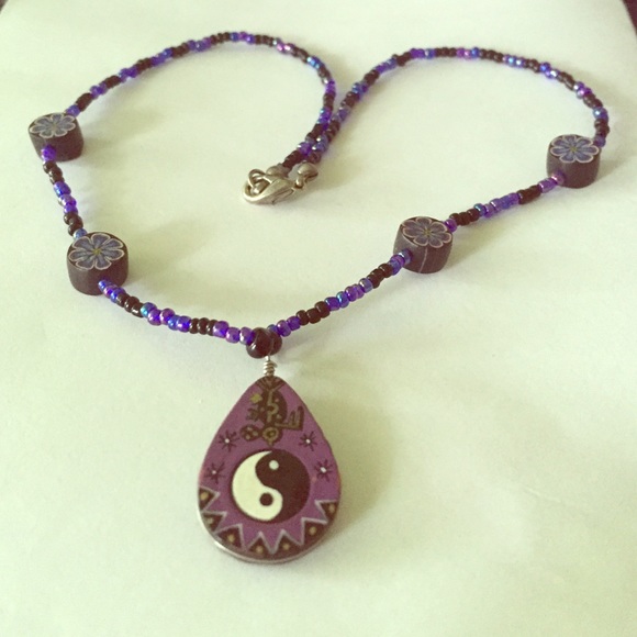 Beaded ying yang choker necklace