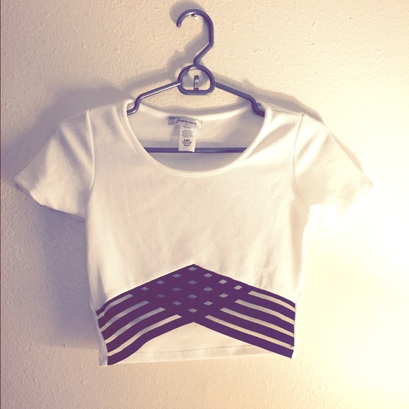 White crop top with black cross cross middle