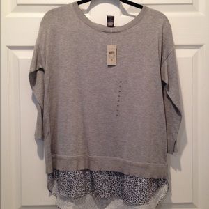 Ann Taylor Grey Sweater with leopard back detail