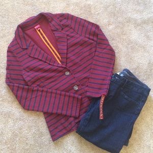 Merona burgundy and navy striped blazer NWT