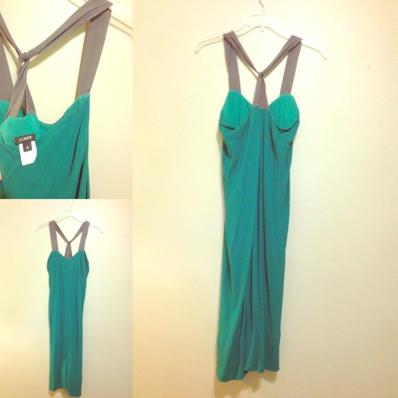 Emerald Green & Grey Tea-Length J.Crew Dress