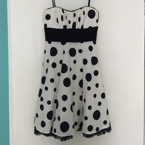 White and navy blue polka dot dress