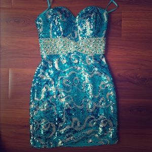 Night Moves short blue sequin dress