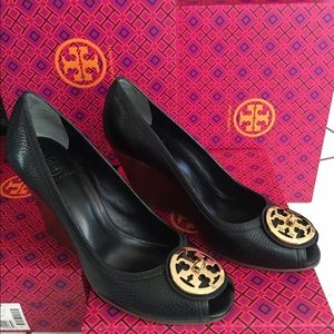 SOLD$ Tory Burch Selma Open Toe Wedge Shoes NEW