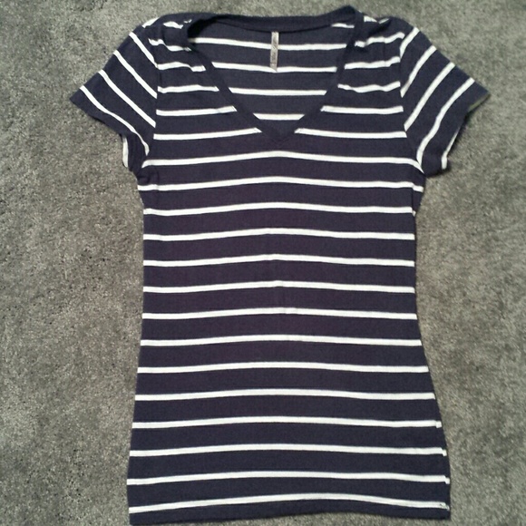 Super Soft Navy and White V Neck