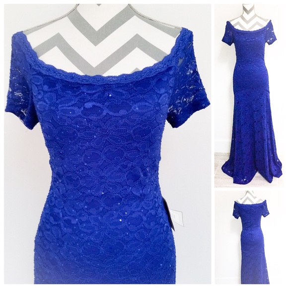 Off The Shoulder Sequined Lace Gown - Picture 2 of 2