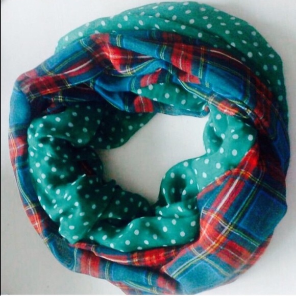 Accessories - New | Green Polka and Plaid Scarf