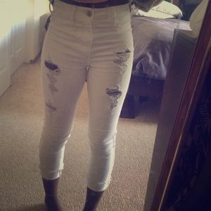 High rise white ripped jeans
