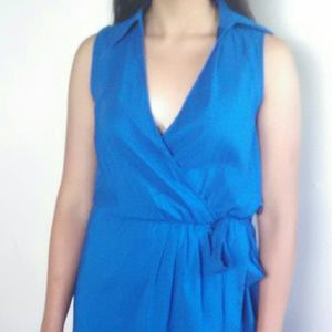 Cobalt blue wrap around illusion dress