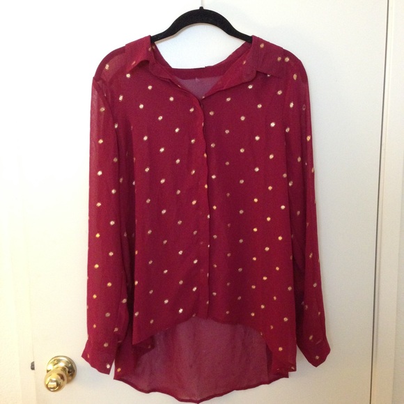 Cotton On Maroon & Gold Polka Dot Button Up