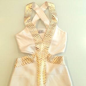 White and gold BEBE dress