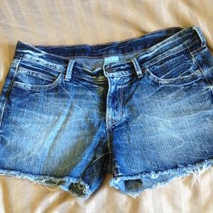 Acid wash denim jean shorts