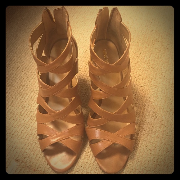 Tan leather wedges