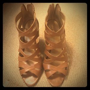 Tan leather wedges