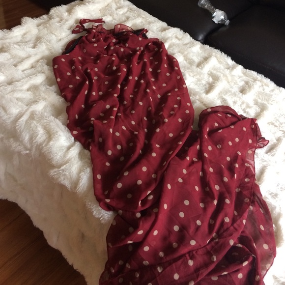 Polka dot dress dark red