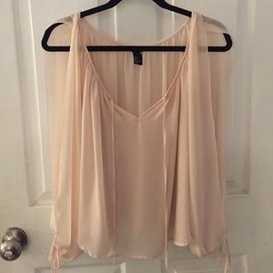 Blush Pink Cut Out Long Sleeve Boho Top