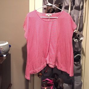 pink and white striped tshirt