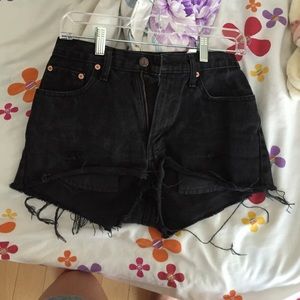 Distressed High Waisted Black Shorts
