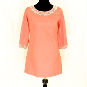 Vintage Coral Shift Dress with Beading Detail