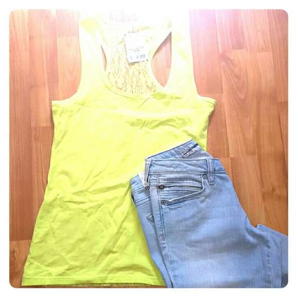 NWT neon yellow/citron lace back tank