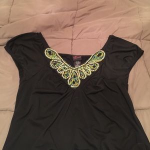 Black stretchy beaded neck line top from torrid