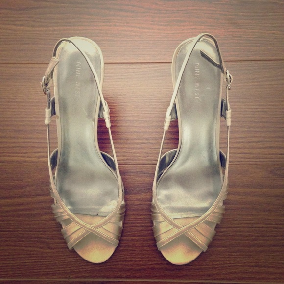 Nine West Pewter Satin Slingback Pumps