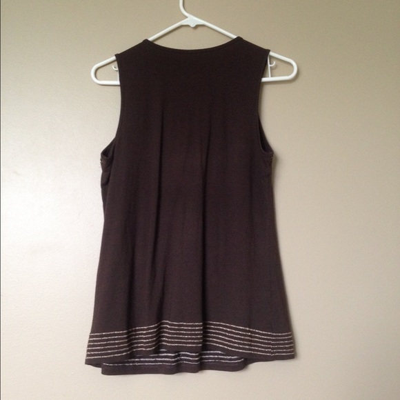 {a.n.a.} Brown Pleated Sleeveless Peasant Top - Picture 2 of 7