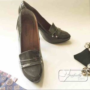 Grey Patent Penny Loafer Pumps