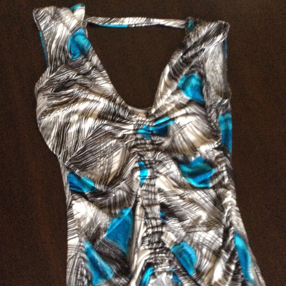 Blue white and black top