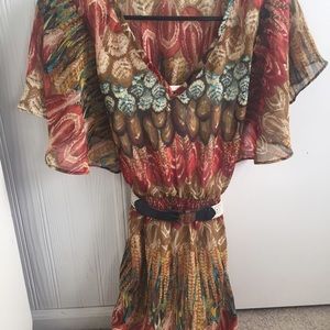 Forever 21 feather boho shift dress w/ belt