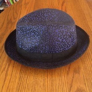 Navy Blue Patterned Fedora Hat