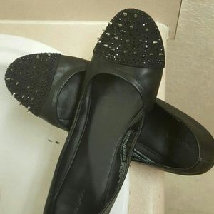 Black Faux Leather Studded Flats