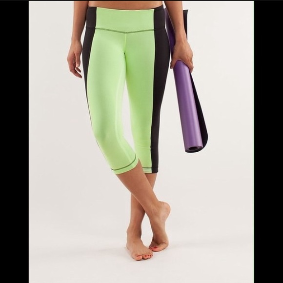 Green and black stripe Lululemon crop pants