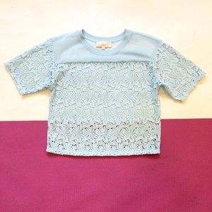 LOFT Baby Blue Lace & Mesh Top