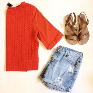 H&M Coral Red Crop Quilted Sweatshirt