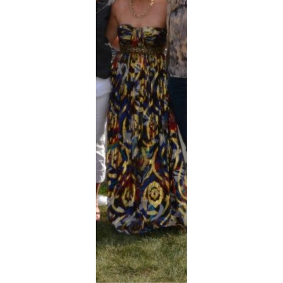 Beautiful multi colored prom dress w/ gold accents