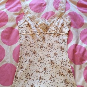 Hollister ivory lace tank cami brown floral