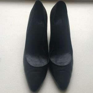 Ferragamo Black Leather Wedge Heels - Size 37