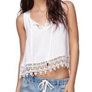 LA Hearts White Lace Trim Crop Top