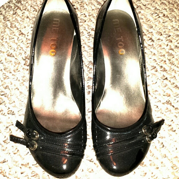 Me Too Authentic Patent Leather Wedge Heels, Black