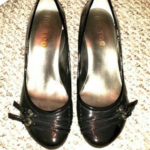 Me Too Authentic Patent Leather Wedge Heels, Black