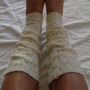White knit leg warmers