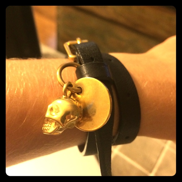 Alexander McQueen black leather wrap bracelet