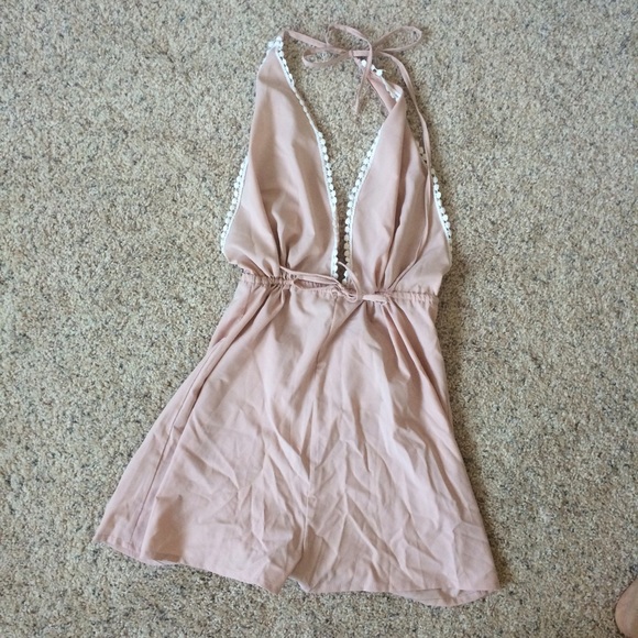 Backless tan romper