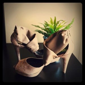 Fabulous Suede & Fabric Taupe Heels