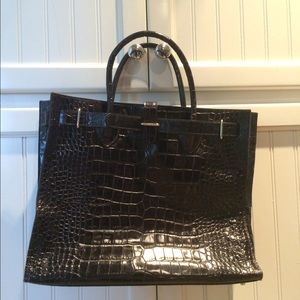 Furla Brown Coffee Croc Embossed Leather Handbag