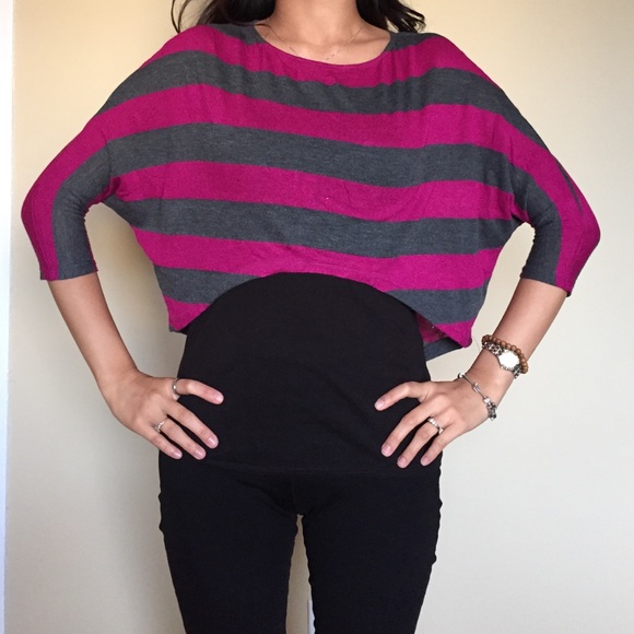 MOVING SALE Grey and Fuschia Striped Crop Top - Picture 1 of 3