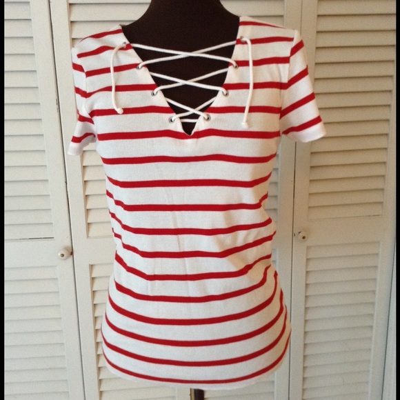 Ralph Lauren Tops - Ralph Lauren Red and White Stripe Top 👠❤️